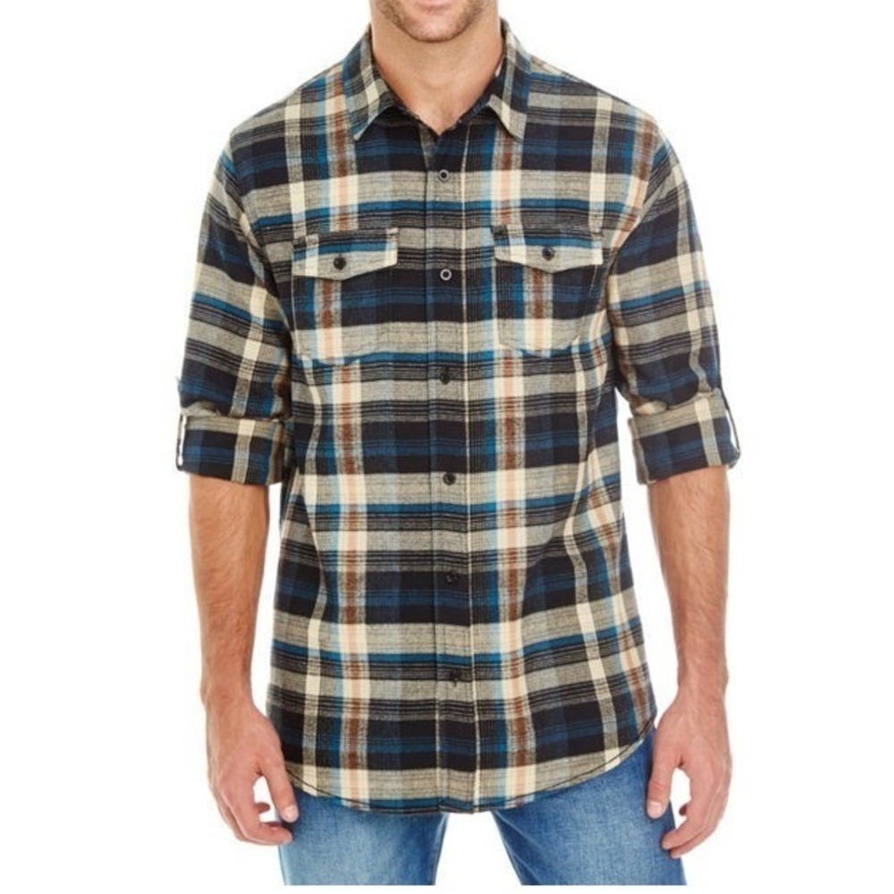 Mens Plaid Flannel Shirt NWT Small Khaki Burnside B8210 Workwear Cabincore
